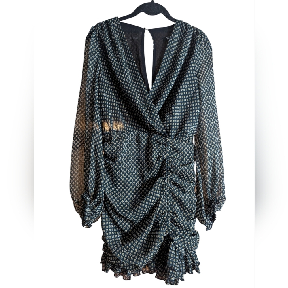 ✨ ZARA Ruched Metallic Mini Dress Date Night • Holiday Party • Wedding Guest NWT - Picture 2 of 10
